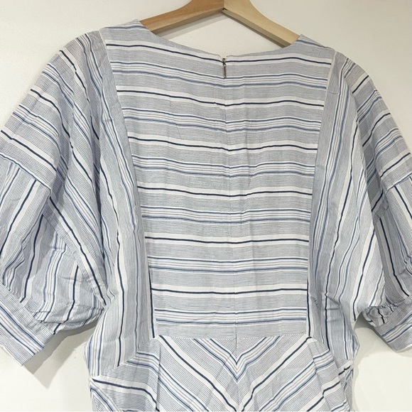 Rebecca Taylor Directional Stripe Belted Cotton Linen Midi Dress Blue White 6 - Picture 7 of 9